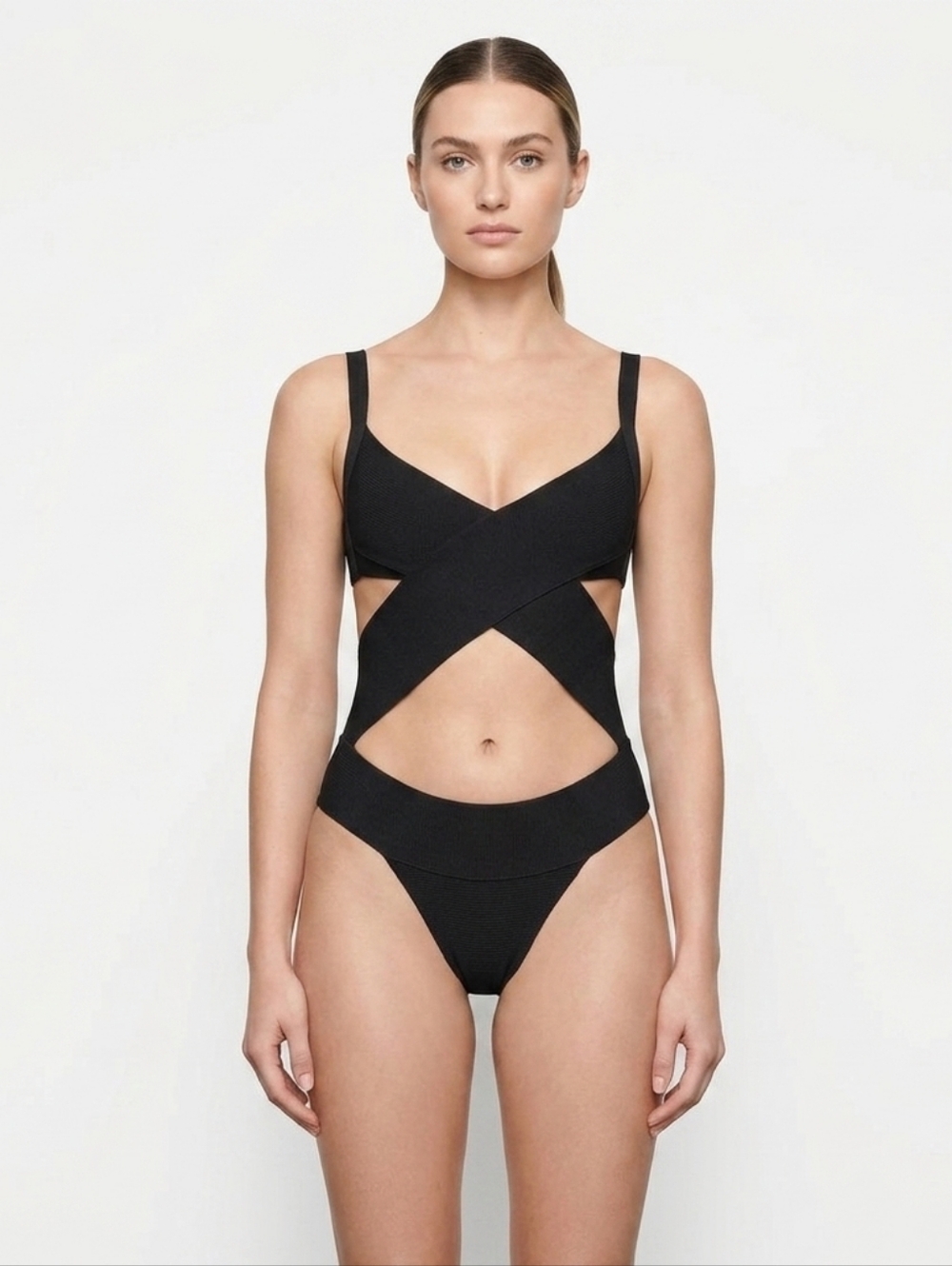 NWT SKIMS KNIT BEACHWEAR MONOKINI ONYX BLACK XL